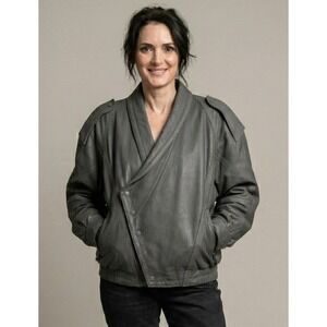 Vintage El Venado Grey Sun Faded Leather Wrap Asymmetric Moto Jacket Size M